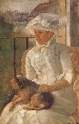 Mary Cassatt Susan hoding the dog in balcony Spain oil painting artist